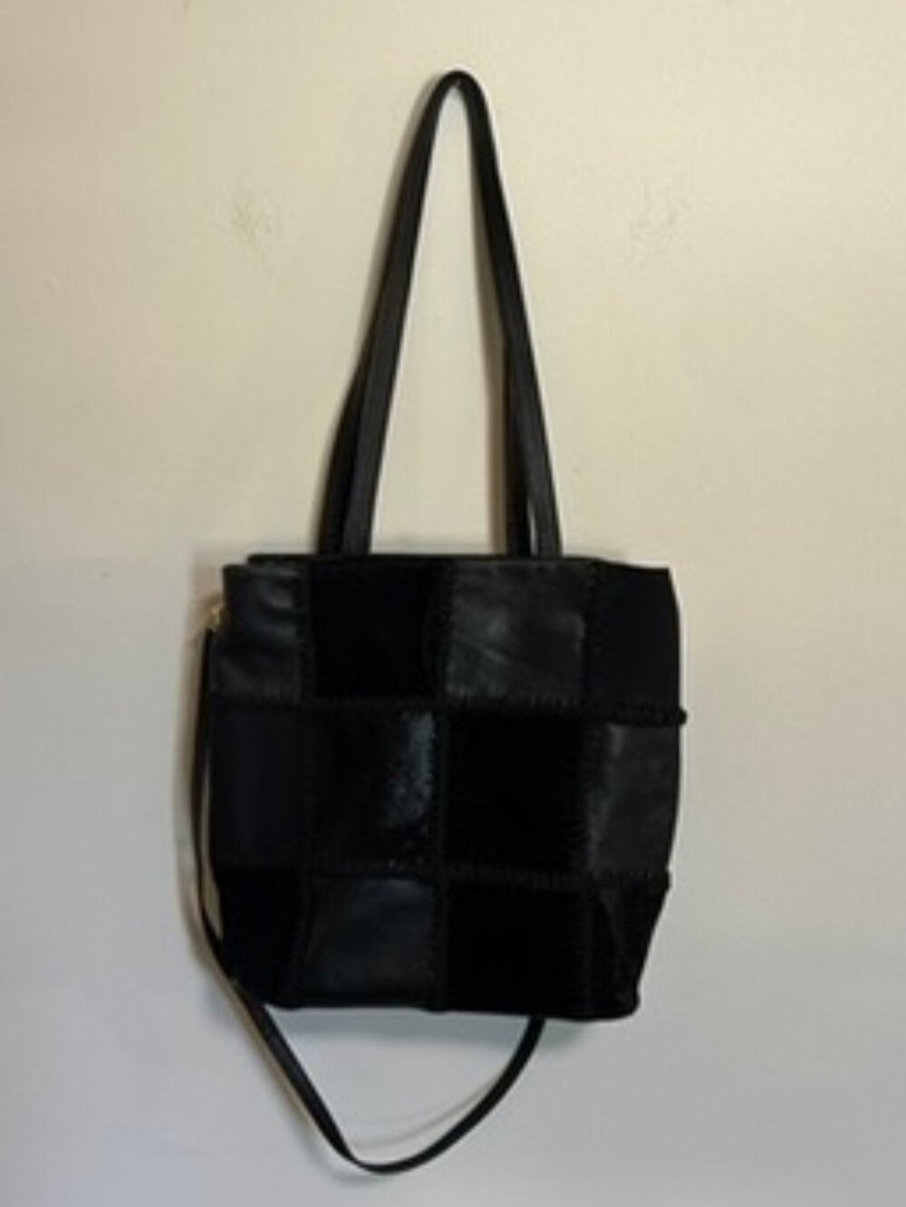 VTG Genuine Leather Paola del Lungo Purse Black Patchwork Design Whimsigoth EUC